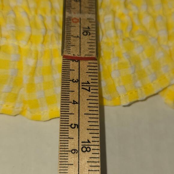 Sienna Sky Womens Large Tank Top Yellow Checked Rouched Cropped Vacation Beach - Picture 8 of 12